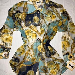 VTG Leslie Fay Floral Sheer Blouse with Chain Print